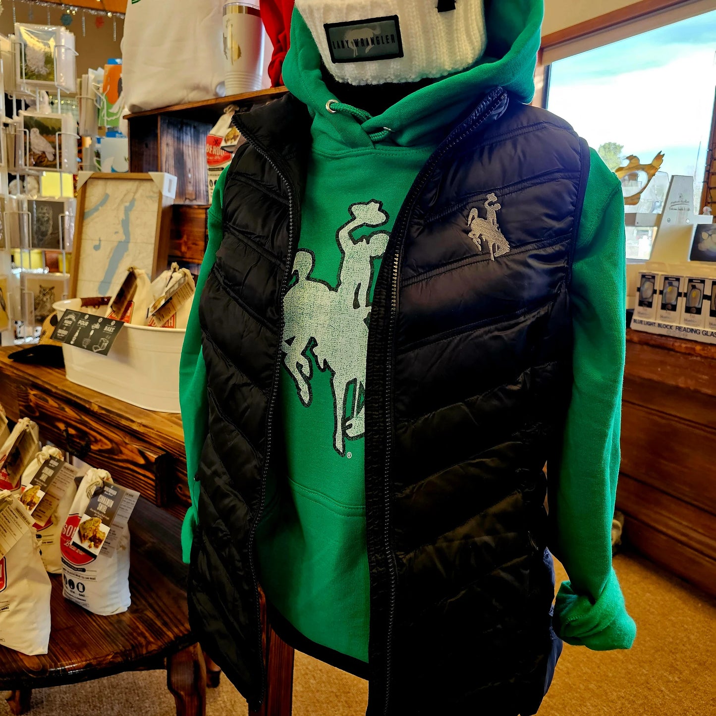 Women's Puffer Vest With Bucking Horse, Black