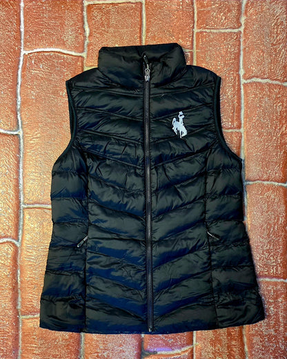 Women's Puffer Vest With Bucking Horse, Black