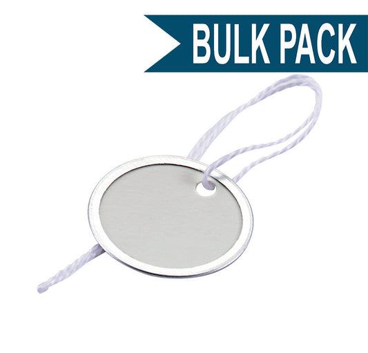 1-9/16 Inch Round Metal Rim Paper Key Tag with String BULK PACK of 100