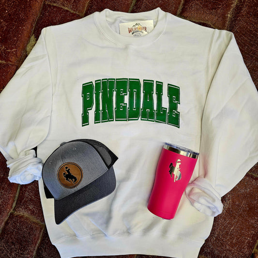 Pinedale White Crewneck Sweatshirt With Green Puff Print
