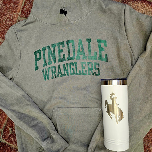 Pinedale Wranglers Hoodie Grey, Distressed Lettering