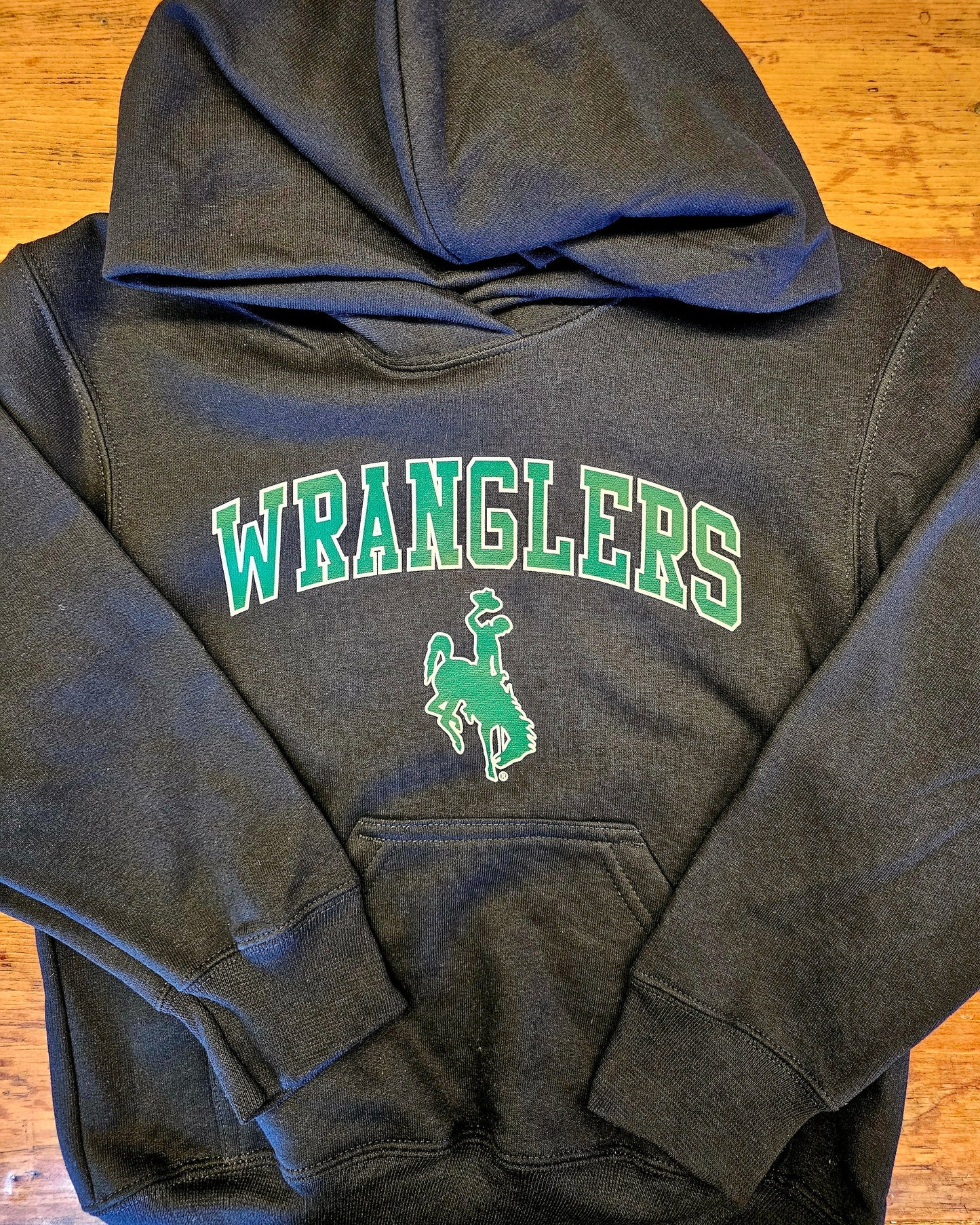 Wranglers Hoodie Green and White on Black, Youth
